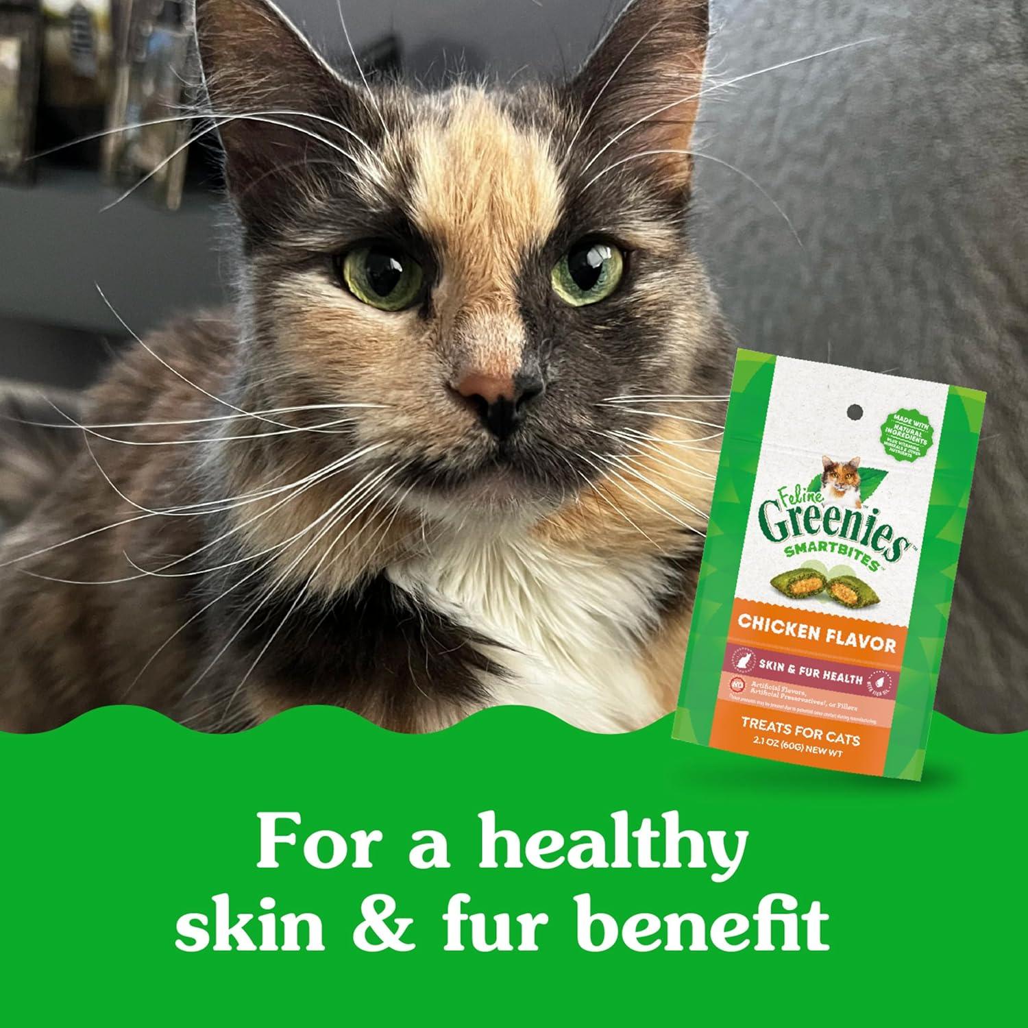 imageGreenies Feline Smartbites Skin ampamp Fur Health Crunchy and Soft Cat Treats Chicken Flavor 16 oz TubChicken