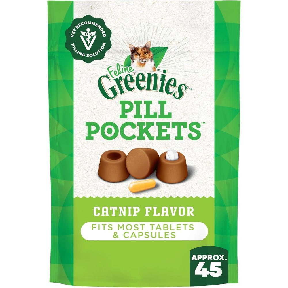imageGreenies Feline Pill Pockets for Cats Natural Soft Cat Treats Catnip Flavor 16 oz Pouch 45 Treats