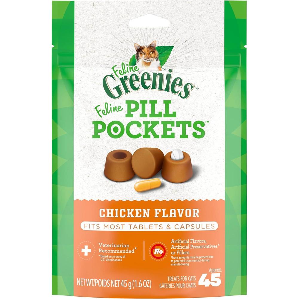 imageGreenies Feline Pill Pockets for Cats Natural Soft Cat Treats Chicken Flavor 3 oz Pouch 85 Treats45 Count Pack of 1