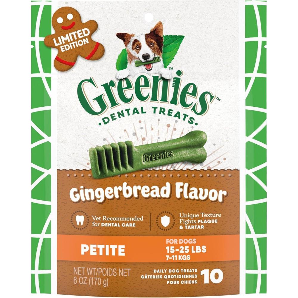 imageGreenies Gingerbread Flavor Petite Size VeterinarianRecommended for Dental Care Dog Treat Chews Great Holiday Dog Stocking Stuffers Limited Edition 6 oz Pouch 10 Treats
