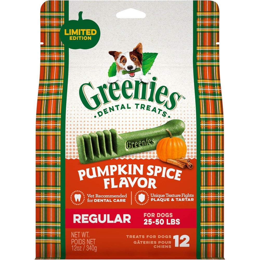 imageGreenies Gingerbread Flavor Regular Size VeterinarianRecommended for Dental Care Dog Treat Chews Great Holiday Dog Stocking Stuffers Limited Edition 6 oz Pouch 6 TreatsPumpkin Spice