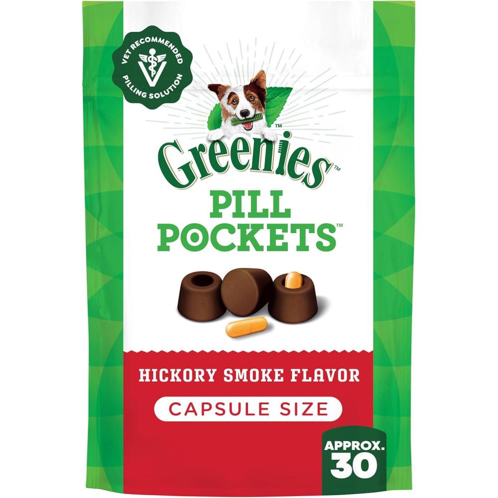 imageGreenies Pill Pockets for Dogs Large Size Soft Dog Treats Hickory Smoke Flavor 158 oz Pouch 60 TreatsHickory