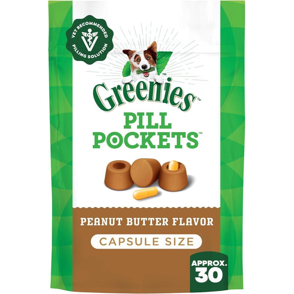 imageGreenies Pill Pockets for Dogs Large Size Soft Dog Treats Hickory Smoke Flavor 158 oz Pouch 60 TreatsPeanut Butter