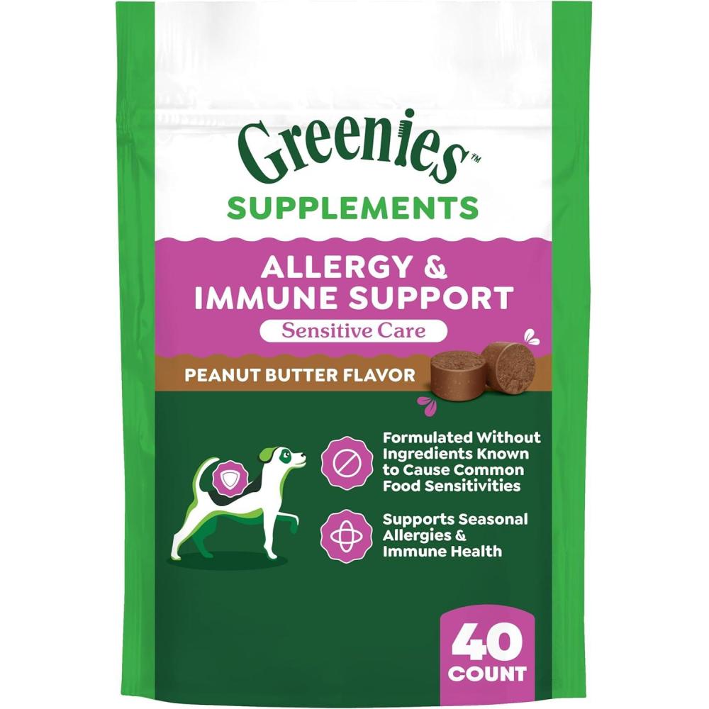 imageGreenies Sensitive Care Allergy ampamp Immune Support Dog Supplement ChickenFree Formula Peanut Butter Flavor 40 Count Pouch40 Count Pack of 1