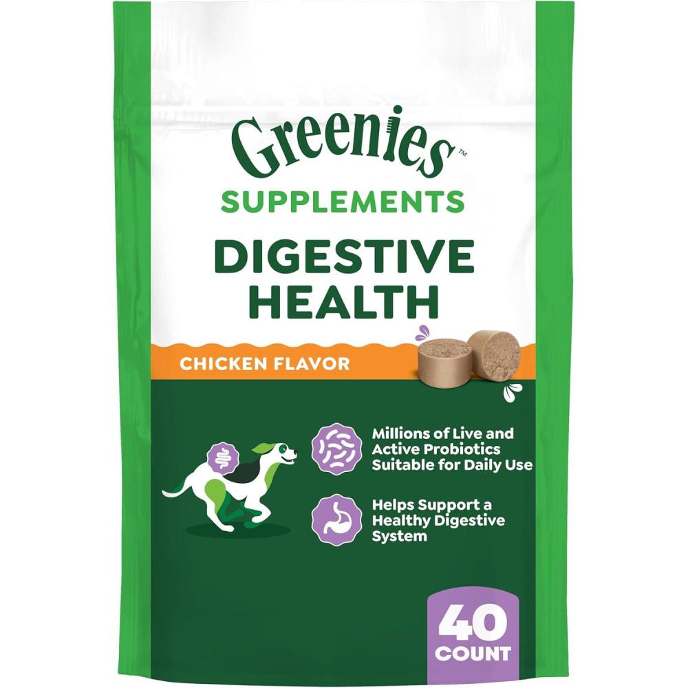 imageGreenies Sensitive Care Digestive Health Dog Supplement ChickenFree Formula with a Probiotic for Dogs Peanut Butter Flavor 80 Count TubChicken