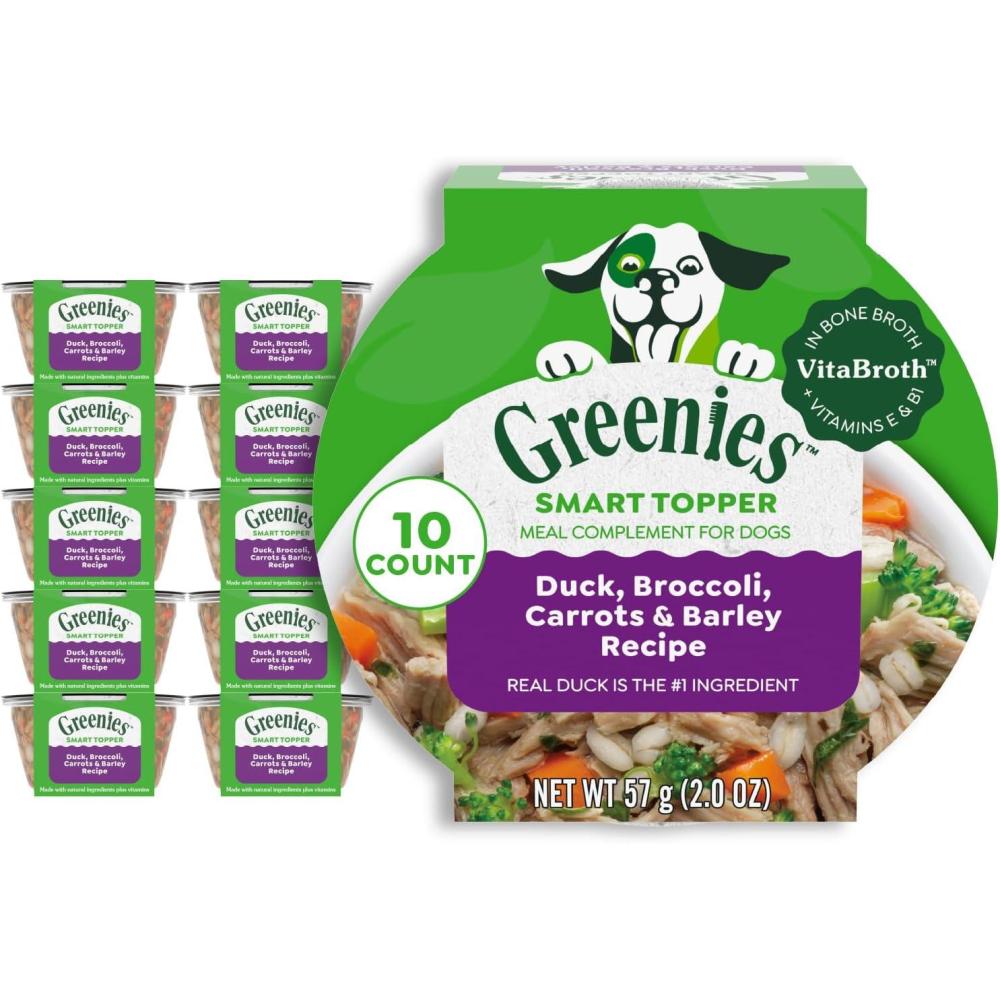 imageGreenies Smart Topper High Protein Wet Mixin for Dogs Beef Peas ampamp Carrots Recipe in Vitabroth Broth  Bone Broth  Vitamins E ampamp B1 10 CountDuck