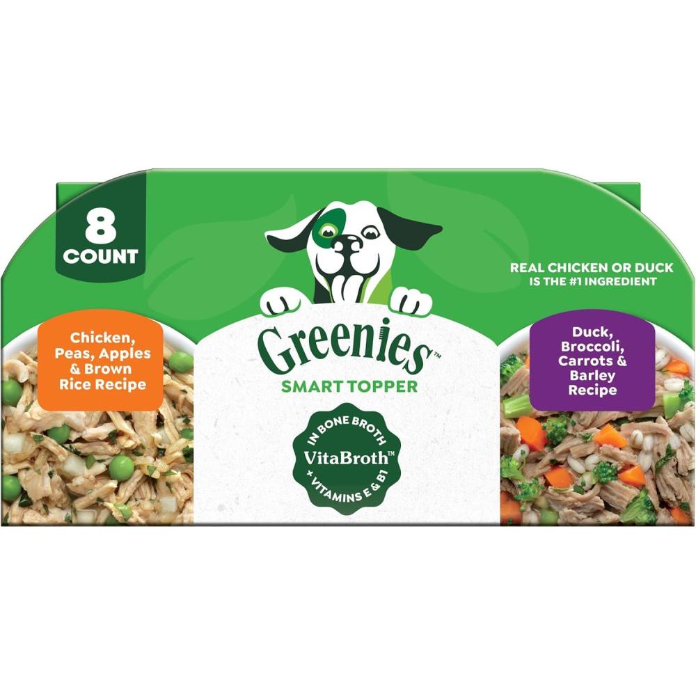 imageGreenies Smart Topper High Protein Wet Mixin for Dogs Beef Peas ampamp Carrots Recipe in Vitabroth Broth  Bone Broth  Vitamins E ampamp B1 10 CountVariety Pack Duck  Chicken
