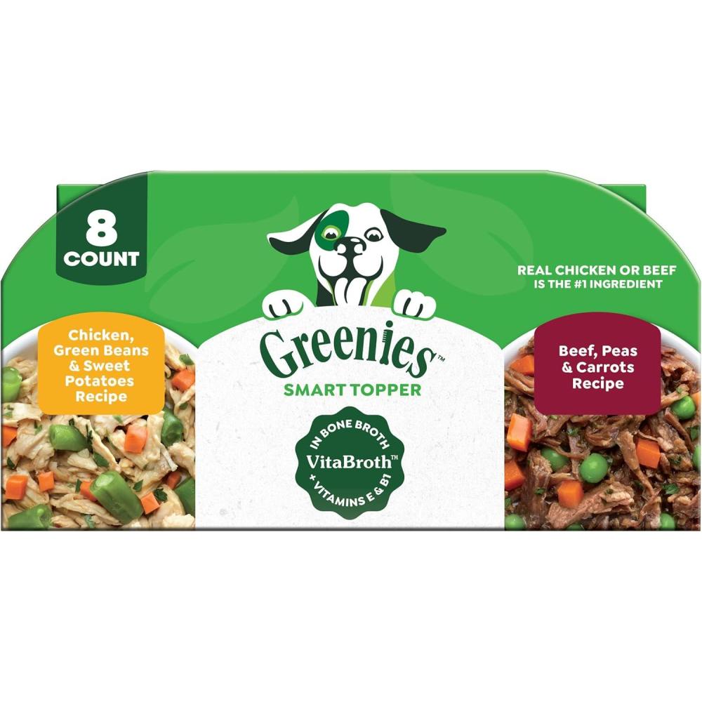 imageGreenies Smart Topper High Protein Wet Mixin for Dogs Beef Peas ampamp Carrots Recipe in Vitabroth Broth  Bone Broth  Vitamins E ampamp B1 10 CountVariety Pack Beef  Chicken