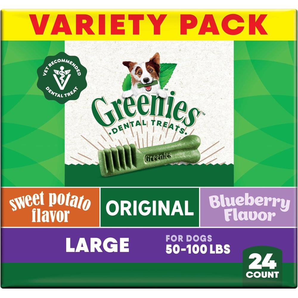 imageGreenies VeterinarianRecommended Adult Natural Dental Dog Treats Large Size Fresh Flavor Original Flavor and Blueberry Flavor 3 12 oz Packs 24 CountOriginal  Blueberry   Sweet Potato Variety Pack