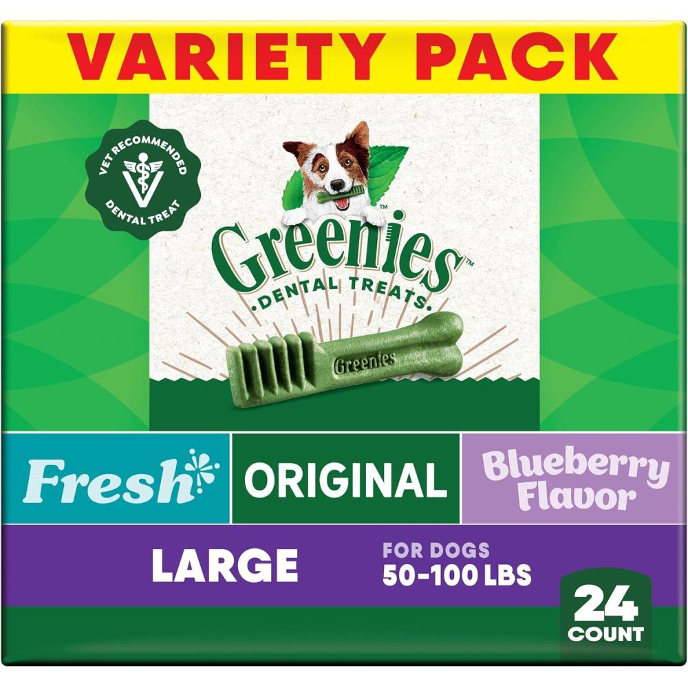 imageGreenies VeterinarianRecommended Adult Natural Dental Dog Treats Large Size Fresh Flavor Original Flavor and Blueberry Flavor 3 12 oz Packs 24 CountOriginal  Blueberry   Mint Variety Pack