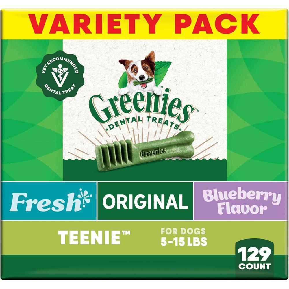 imageGreenies VeterinarianRecommended Natural Dental Dog Treats Teenie Size Fresh Flavor 12 oz Pack 43 CountOriginal  Blueberry   Mint Variety Pack