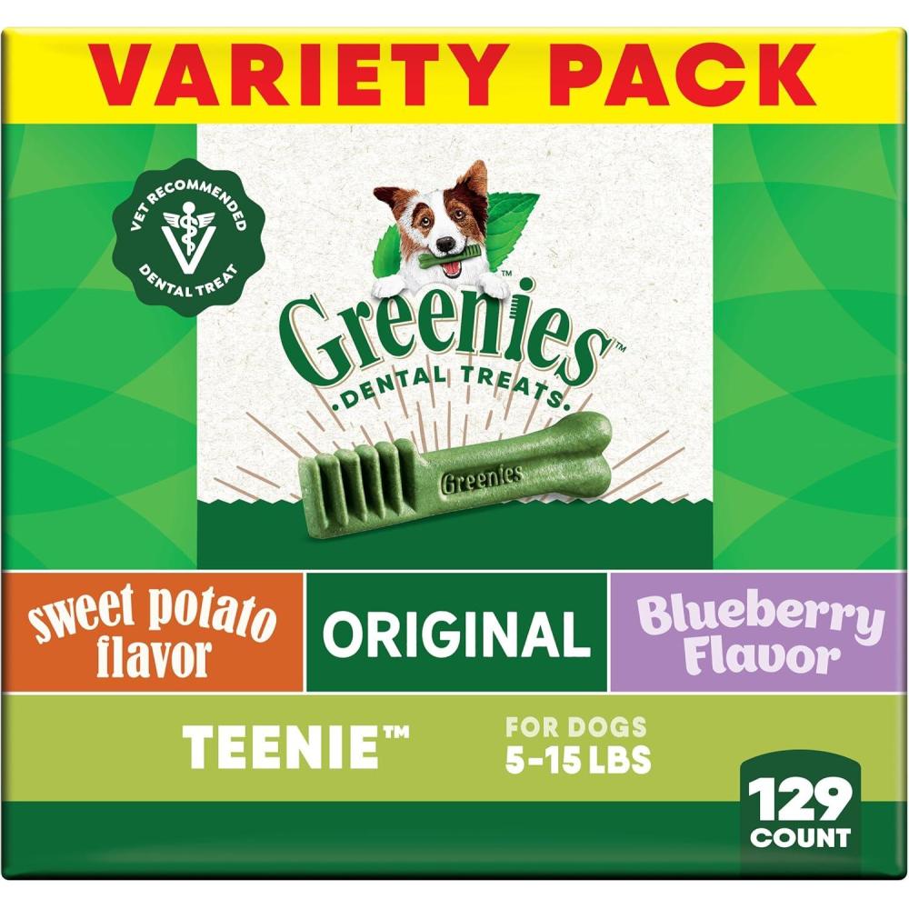 imageGreenies VeterinarianRecommended Natural Dental Dog Treats Teenie Size Fresh Flavor 12 oz Pack 43 CountOriginal  Blueberry   Sweet Potato Variety Pack