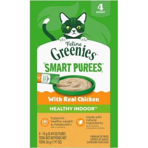 Greenies Feline Smart Purees Healthy Indoor Lickable Cat Treats with Real Chicken, 0.49 oz. Tubes, 4 Count (Pack of 11)