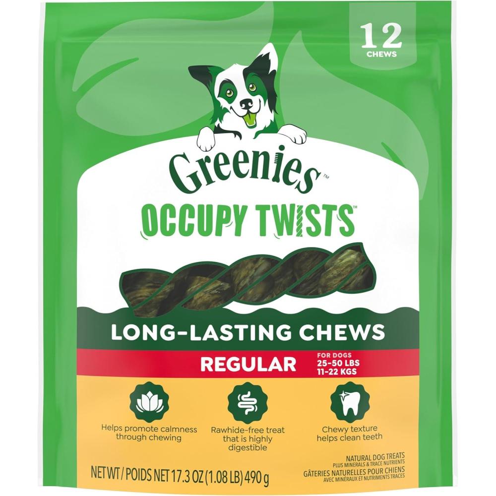 imageGreenies Occupy Twists Natural Dog Treats Regular Breed Size Chicken Flavor 172 oz Pack 12 Count