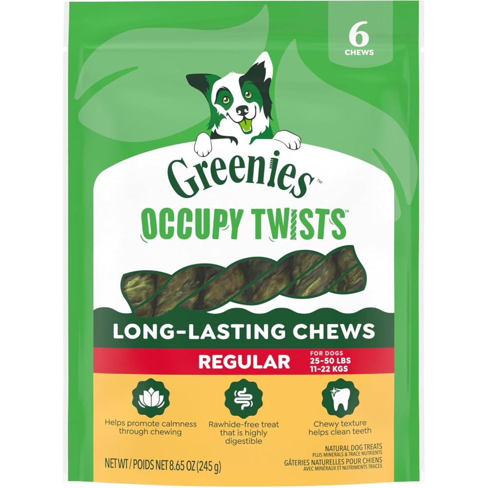 imageGreenies Occupy Twists Natural Dog Treats Regular Breed Size Chicken Flavor 865 oz Pack 6 Count