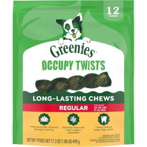 Greenies Occupy Twists Natural Dog Treats Regular Breed Size Chicken Flavor, 17.2 oz. Pack, 12 Count