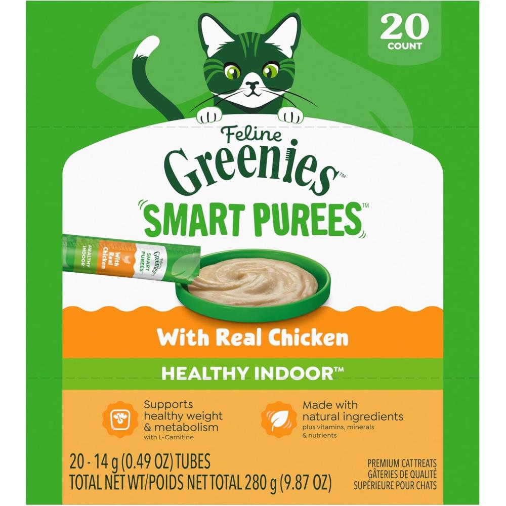 imageGreenies Feline Smart Purees Healthy Indoor Lickable Cat Treats with Real Chicken 049 oz Tubes 20 Count