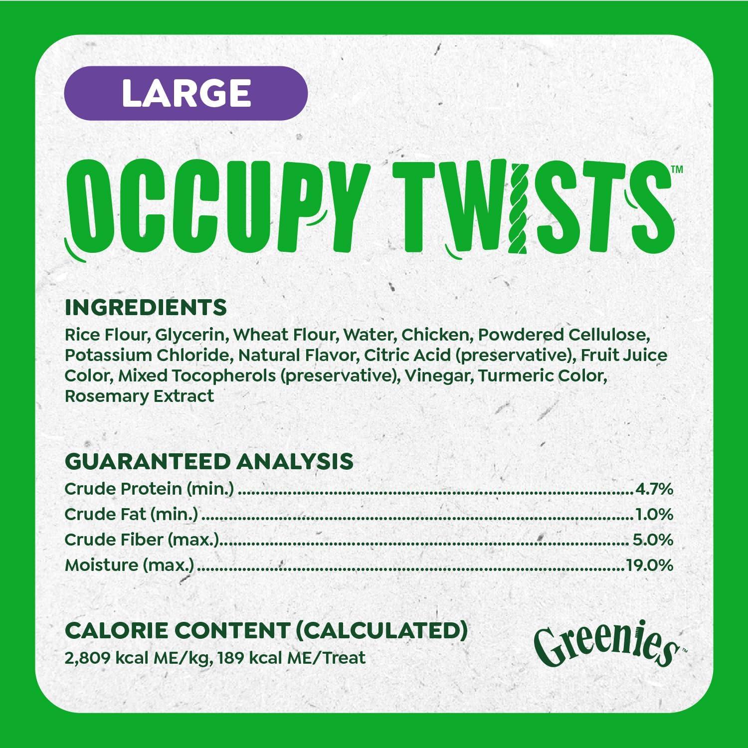 imageGreenies Occupy Twists Natural Dog Treats Large Breed Size Chicken Flavor 171 oz Pack 8 Count8 Count Pack of 1