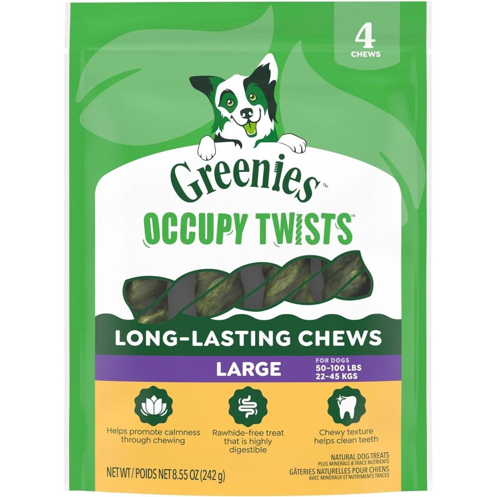 imageGreenies Occupy Twists Natural Dog Treats Large Breed Size Chicken Flavor 171 oz Pack 8 Count4 Count Pack of 1