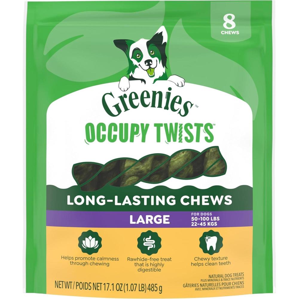 imageGreenies Occupy Twists Natural Dog Treats Large Breed Size Chicken Flavor 171 oz Pack 8 Count8 Count Pack of 1