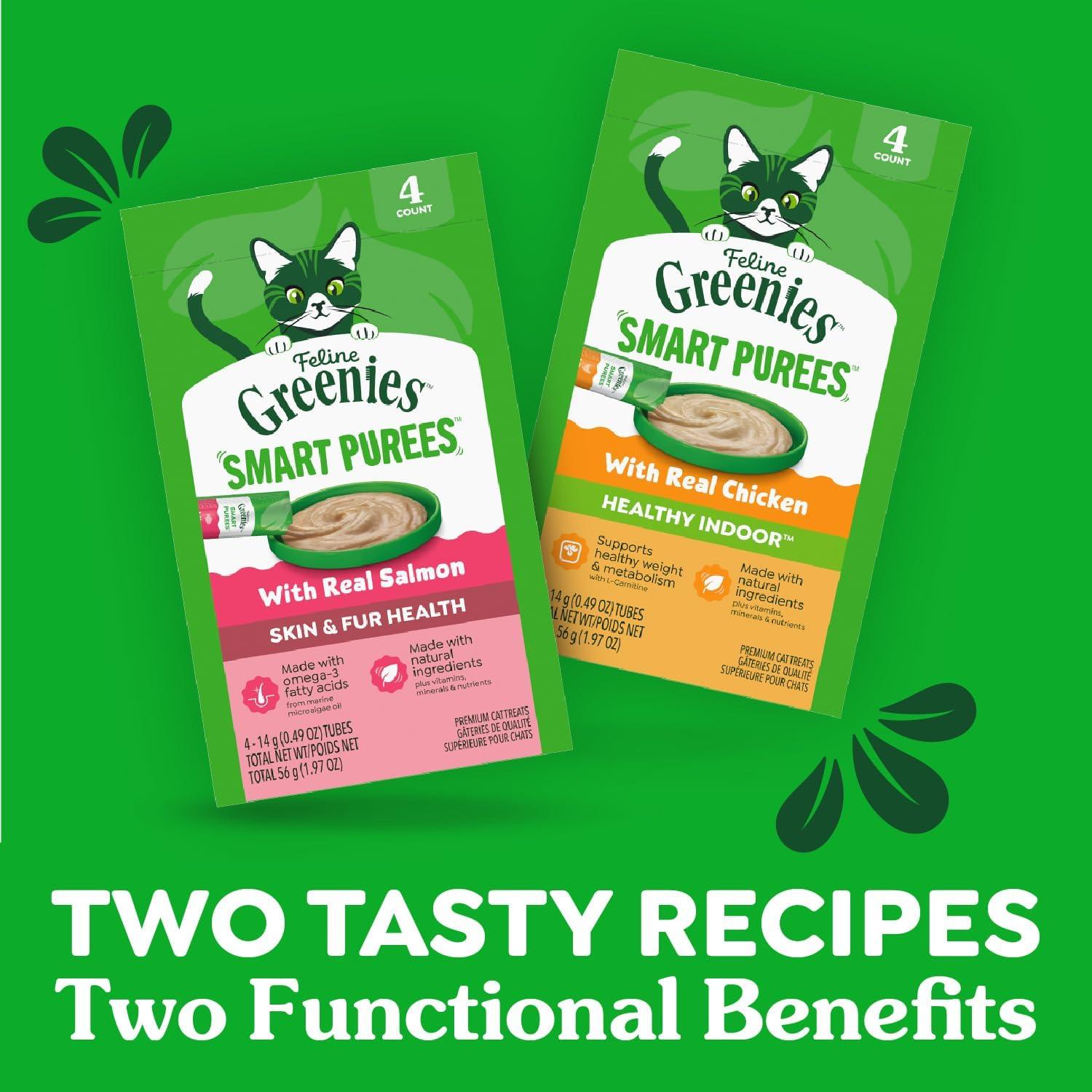 imageGreenies Feline Smart Purees Skin amp Fur Health Lickable Cat Treats with Real Salmon 049 oz Tubes 20 Count