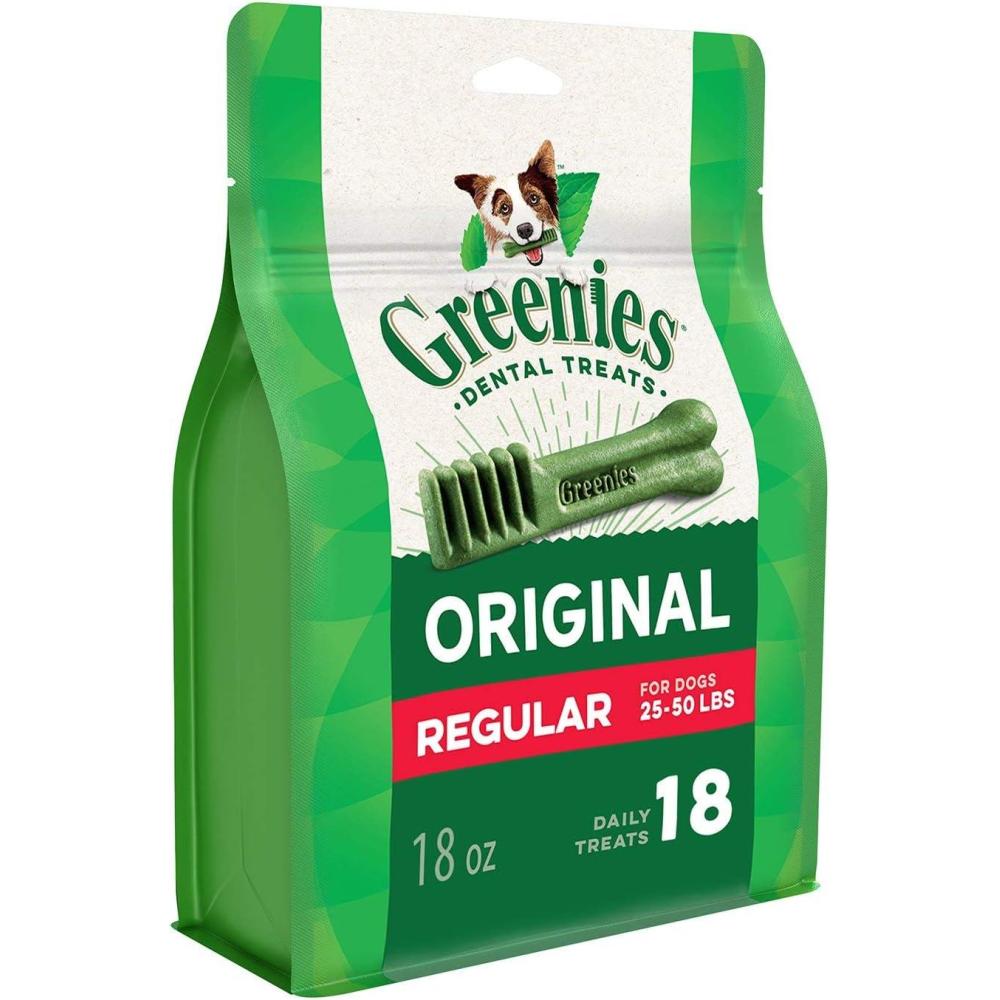 imageGreenies VeterinarianRecommended Adult Natural Dental Dog Treats Regular Size Original Flavor 18 oz Pack 18 Count