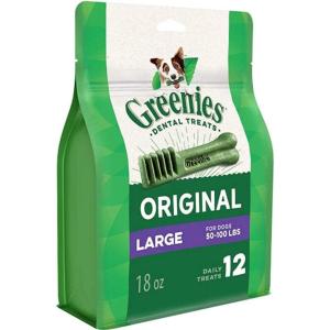 Greenies Veterinarian-Recommended Natural Dental Dog Treats, Large Size, Original Flavor, 18 oz. Pack, 12 Count