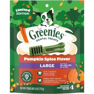 Greenies Veterinarian-Recommended, Limited-Edition Natural Dental Dog Treats Large Size, Pumpkin Spice Flavor, 6 oz. Pack, 4 Count