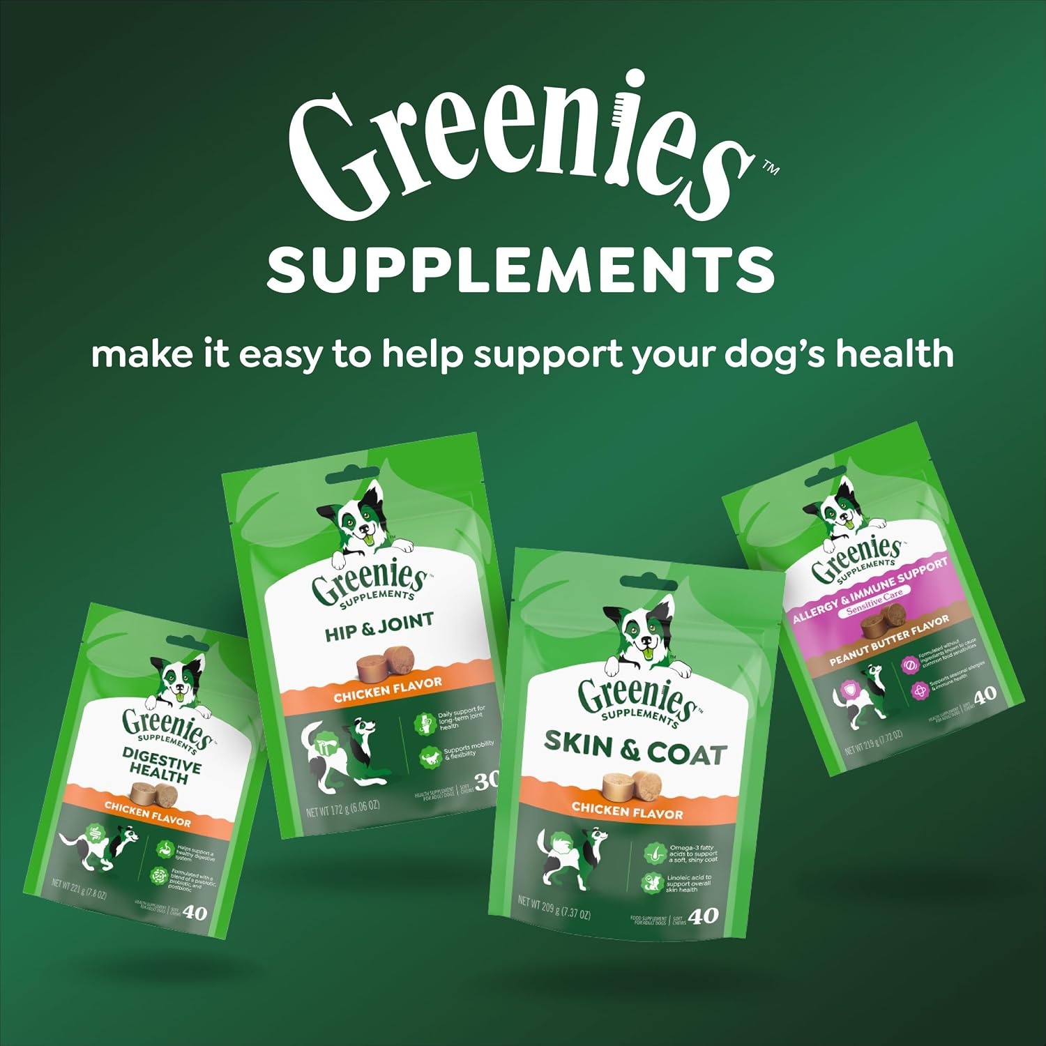 image:imageGreenies Supplements Dog Skin and Coat Supplement with Fish Oil for Dogs amp Omega 3 Fatty Acids Chicken Flavor Soft Chews 147 oz Tub 80 Count Pack of 2