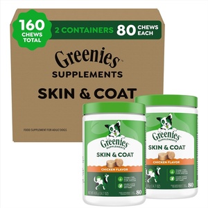 Greenies Supplements Dog Skin and Coat Supplement with Fish Oil for Dogs & Omega 3 Fatty Acids, Chicken Flavor Soft Chews, 14.7 oz. Tub, 80 Count (Pack of 2)