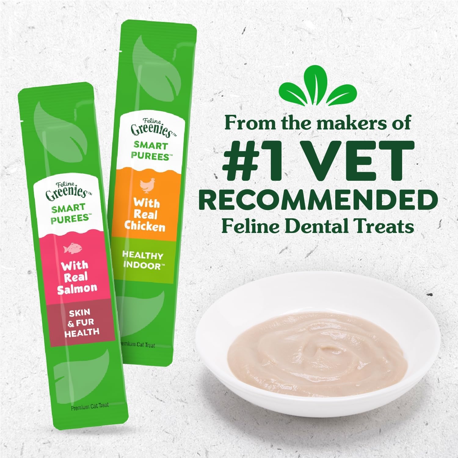 image:imageGreenies Feline Smart Purees Healthy Indoor and Skin amp Fur Health Lickable Cat Treats with Real Chicken with Real Salmon 049 oz Tubes 40 CountChicken